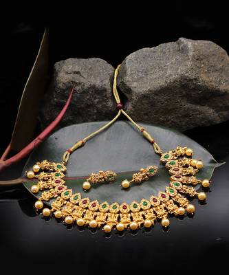 Gold Plated Traditional South Style Necklace Set For Women 1