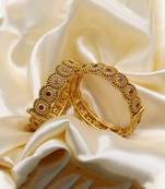 Gold Plated Ruby Stone Studded Designer Bangle Set Of 2