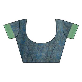 Green printed linen saree with blouse 3