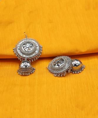 Afgani Chand German Silver Oxidized Grey Jhumki Earrings for Women 1