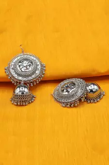 Afgani Chand German Silver Oxidized Grey Jhumki Earrings for Women