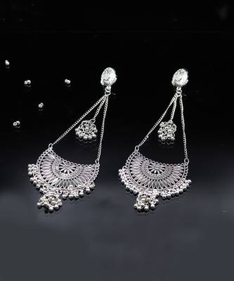 Indian Oxidized Silver Afghani Kashmiri Long Jhumki Earrings 1