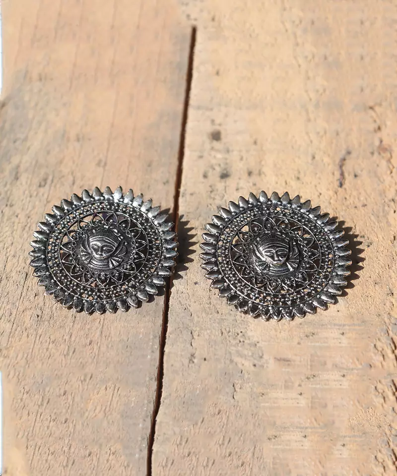 Oxidized Silver Afghani Stud Earrings Jewelry