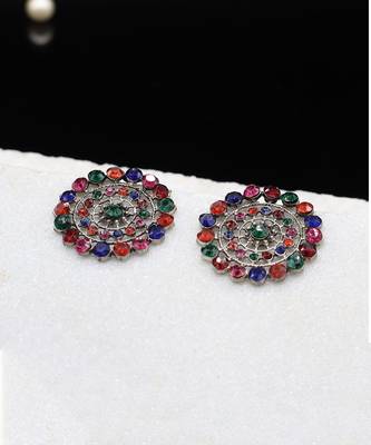 Silver Studded Multicolor Stone Studs 1