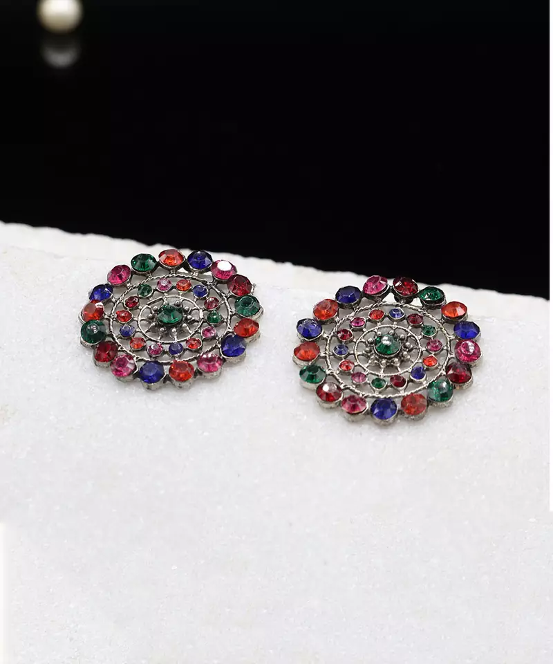 Silver Studded Multicolor Stone Studs