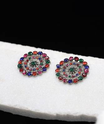 Silver Studded Multicolor Stone Studs 4