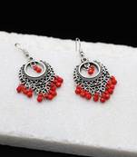 Silver Oxidized Chandbali Red Bead Earrings