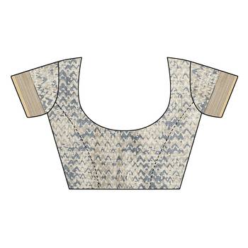 Navy blue printed linen saree with blouse 4