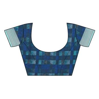 Blue printed linen saree with blouse 4