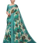 Dark olive printed linen saree with blouse