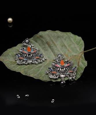 Silver Oxidized Multicolor Plated Flower Earring 3