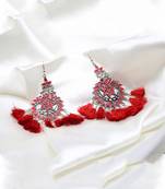 Silver Plated Red Tassel Drop Earrings for Women