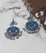 Silver Plated Blue Chandbali Afghani Dangle Drop Earrings