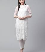 White hand woven georgette chikankari-kurtis