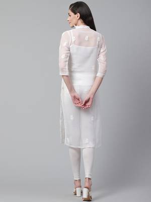 White hand woven georgette chikankari-kurtis 2