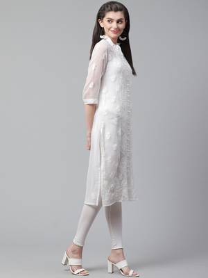 White hand woven georgette chikankari-kurtis 3