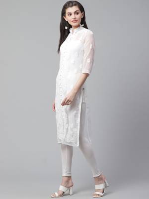 White hand woven georgette chikankari-kurtis 4