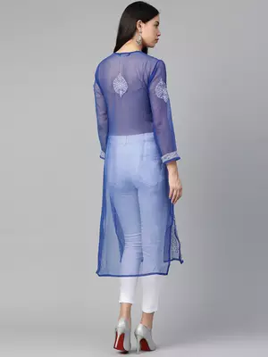 Navy-blue hand woven georgette chikankari-kurtis 2