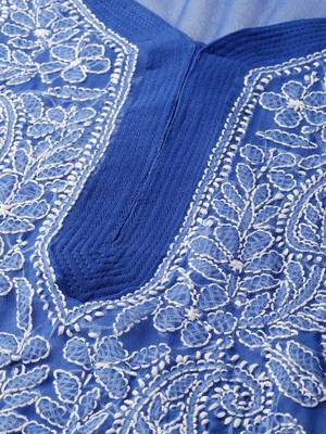 Navy-blue hand woven georgette chikankari-kurtis 5