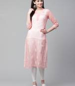Peach hand woven georgette chikankari-kurtis
