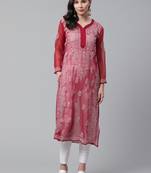 Maroon hand woven georgette chikankari-kurtis