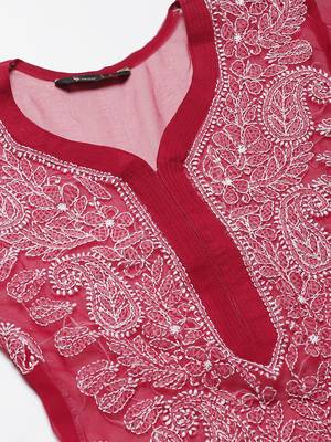 Maroon hand woven georgette chikankari-kurtis 5