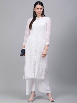 White embroidered georgette embroidered-kurtis 1