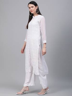 White embroidered georgette embroidered-kurtis 3
