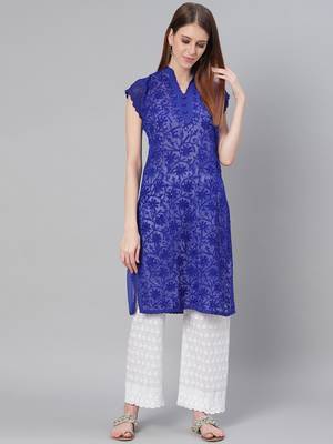 Navy-blue embroidered georgette embroidered-kurtis 1