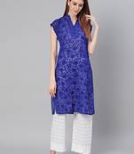 Navy-blue embroidered georgette embroidered-kurtis