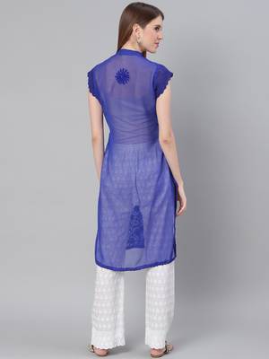 Navy-blue embroidered georgette embroidered-kurtis 2