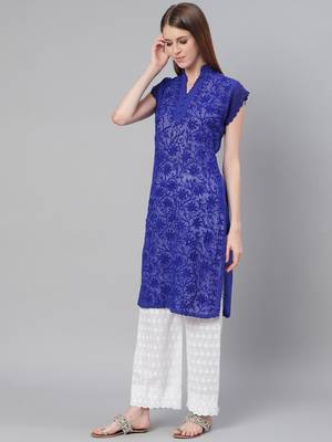 Navy-blue embroidered georgette embroidered-kurtis 3