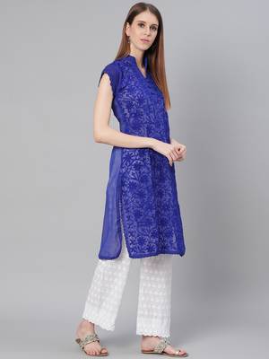 Navy-blue embroidered georgette embroidered-kurtis 4