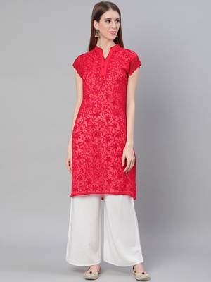 Red embroidered georgette embroidered-kurtis 1