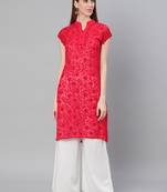 Red embroidered georgette embroidered-kurtis