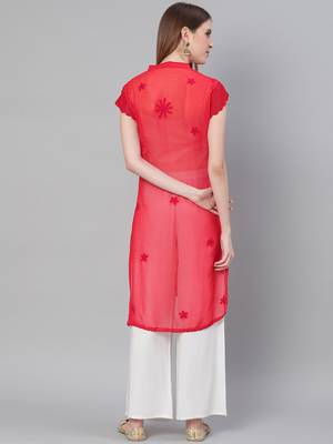 Red embroidered georgette embroidered-kurtis 2