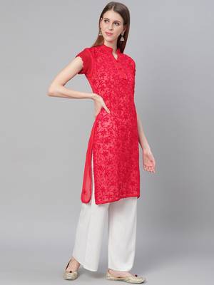 Red embroidered georgette embroidered-kurtis 3