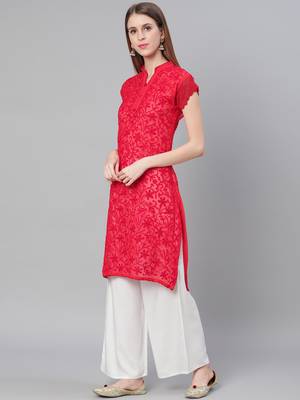 Red embroidered georgette embroidered-kurtis 4