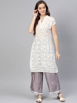 White embroidered georgette embroidered-kurtis 1