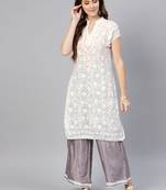 White embroidered georgette embroidered-kurtis