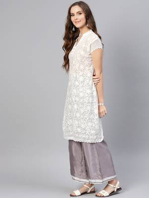 White embroidered georgette embroidered-kurtis 4