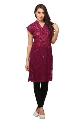 Purple embroidered georgette embroidered-kurtis 1