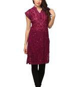 Purple embroidered georgette embroidered-kurtis