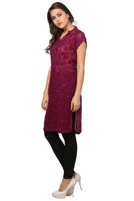 Purple embroidered georgette embroidered-kurtis 3