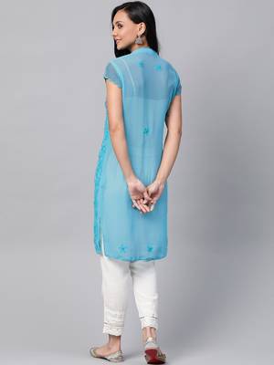 Pink embroidered georgette embroidered-kurtis 2