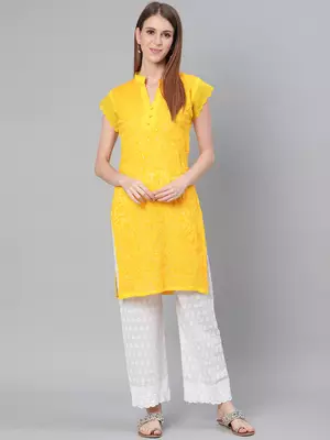 Yellow embroidered georgette embroidered-kurtis 1