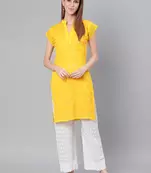 Yellow embroidered georgette embroidered-kurtis