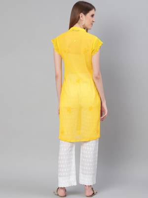 Yellow embroidered georgette embroidered-kurtis 2