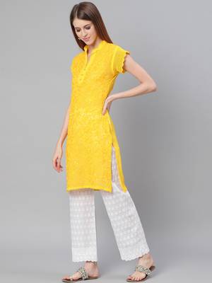 Yellow embroidered georgette embroidered-kurtis 3