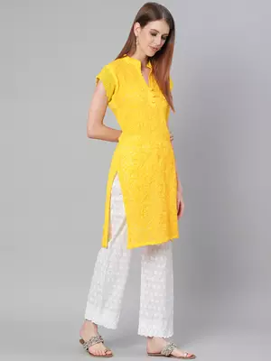 Yellow embroidered georgette embroidered-kurtis 4